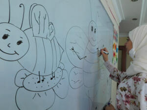 Art session with Miss. Rama for the kids and our guest Jude. Quilling art for the girls with Miss. Roaa.