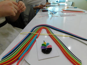 Art session with Miss. Rama for the kids and our guest Jude. Quilling art for the girls with Miss. Roaa.